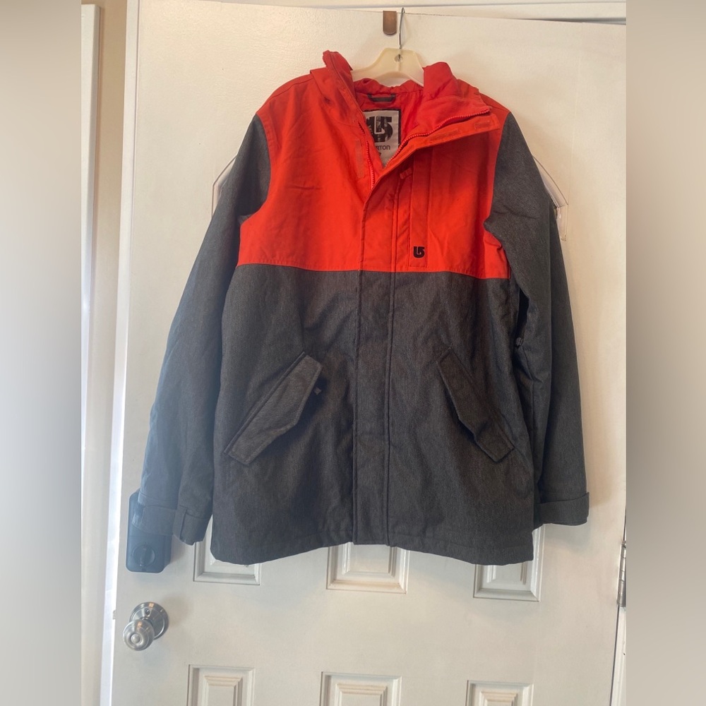 Burton The White Collection Orange/Gray Mens Hooded Snowboard Jacket Size M